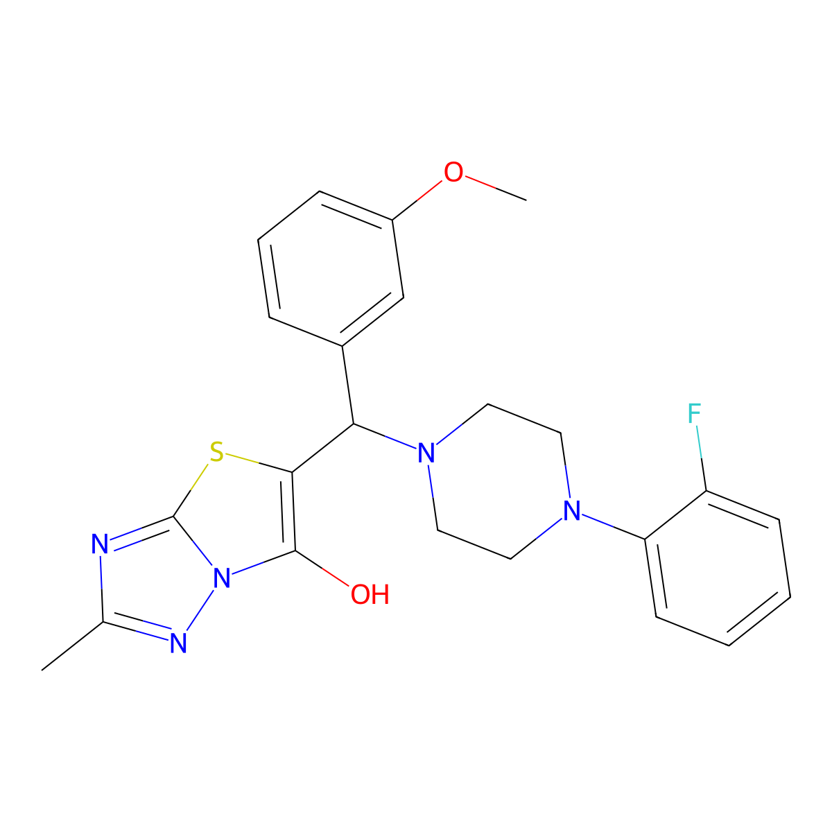 5-((4-(2-Fluorophenyl)piperazin-1-yl)(3-methoxyphenyl)methyl)-2-methylthiazolo[3,2-b][1,2,4]triazol-6-ol molecular structure, CAS 851969-69-2