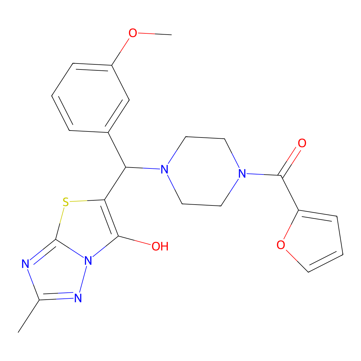 Furan-2-yl(4-((6-hydroxy-2-methylthiazolo[3,2-b][1,2,4]triazol-5-yl)(3-methoxyphenyl)methyl)piperazin-1-yl)methanone molecular structure, CAS 851969-72-7