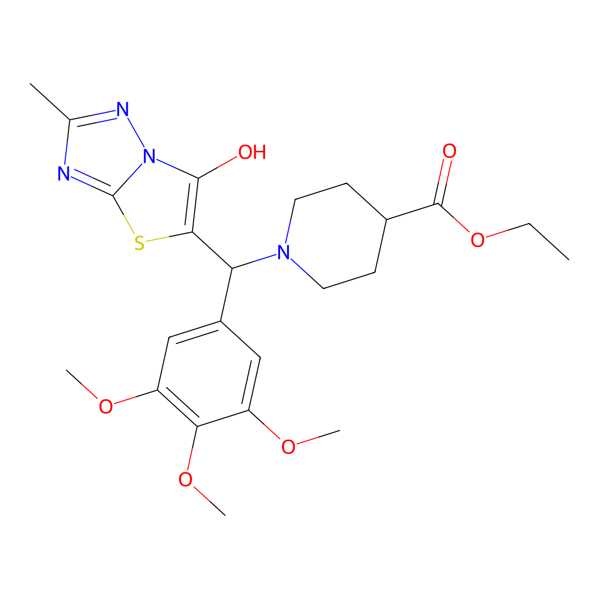 Ethyl 1-((6-hydroxy-2-methylthiazolo[3,2-b][1,2,4]triazol-5-yl)(3,4,5-trimethoxyphenyl)methyl)piperidine-4-carboxylate molecular structure, CAS 851969-75-0