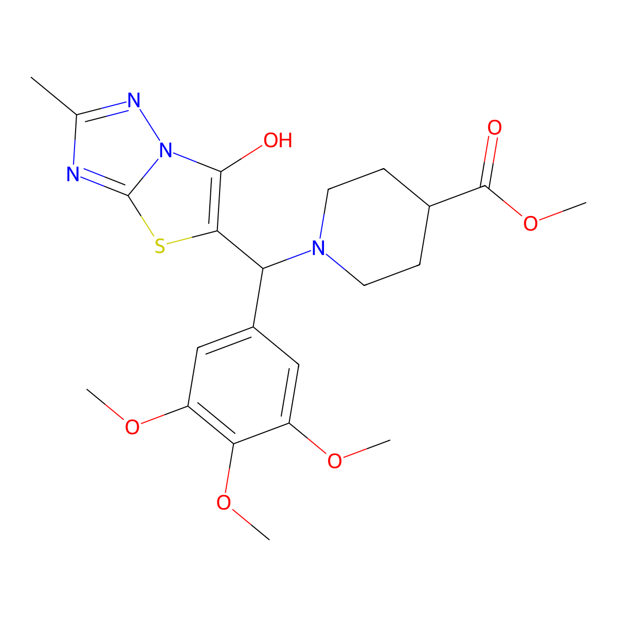 1-[(6-Hydroxy-2-methyl-5-thiazolo[3,2-b][1,2,4]triazolyl)-(3,4,5-trimethoxyphenyl)methyl]-4-piperidinecarboxylic acid methyl ester molecular structure, CAS 851969-76-1