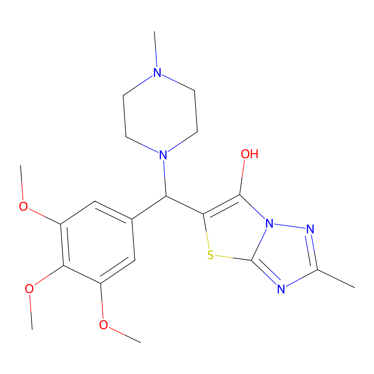 2-Methyl-5-((4-methylpiperazin-1-yl)(3,4,5-trimethoxyphenyl)methyl)thiazolo[3,2-b][1,2,4]triazol-6-ol molecular structure, CAS 851969-81-8