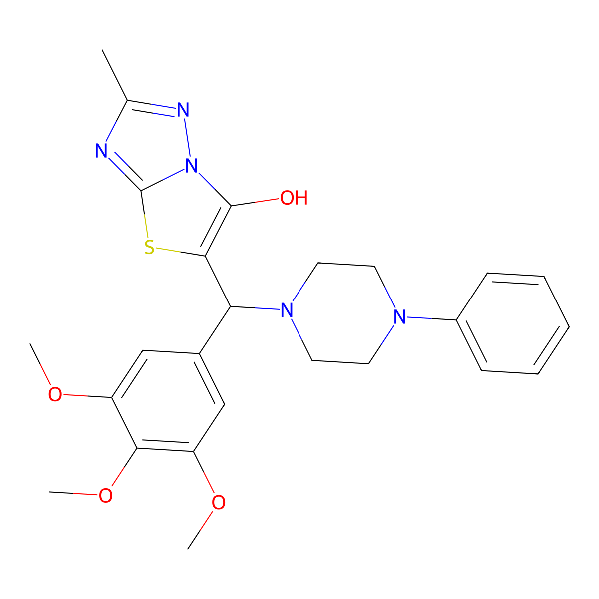 2-Methyl-5-[(4-phenyl-1-piperazinyl)-(3,4,5-trimethoxyphenyl)methyl]-6-thiazolo[3,2-b][1,2,4]triazolol molecular structure, CAS 851969-83-0