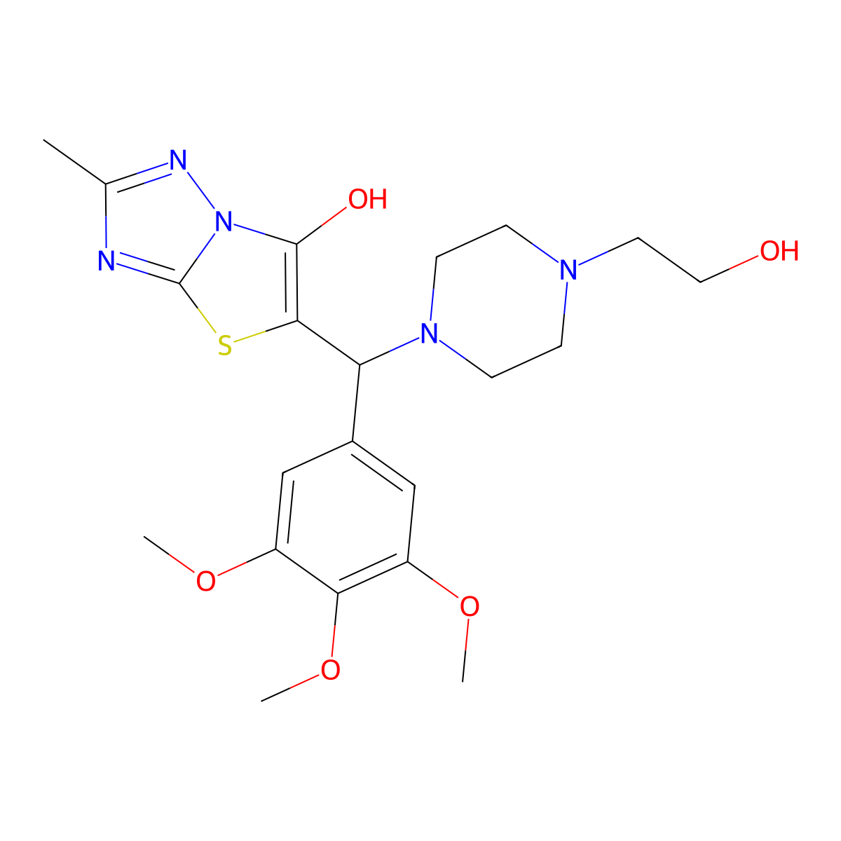 5-((4-(2-Hydroxyethyl)piperazin-1-yl)(3,4,5-trimethoxyphenyl)methyl)-2-methylthiazolo[3,2-b][1,2,4]triazol-6-ol molecular structure, CAS 851969-84-1