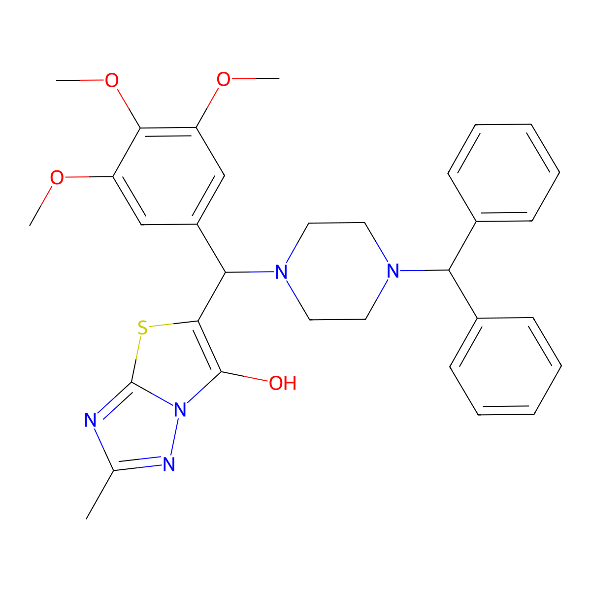 5-((4-Benzhydrylpiperazin-1-yl)(3,4,5-trimethoxyphenyl)methyl)-2-methylthiazolo[3,2-b][1,2,4]triazol-6-ol molecular structure, CAS 851969-85-2