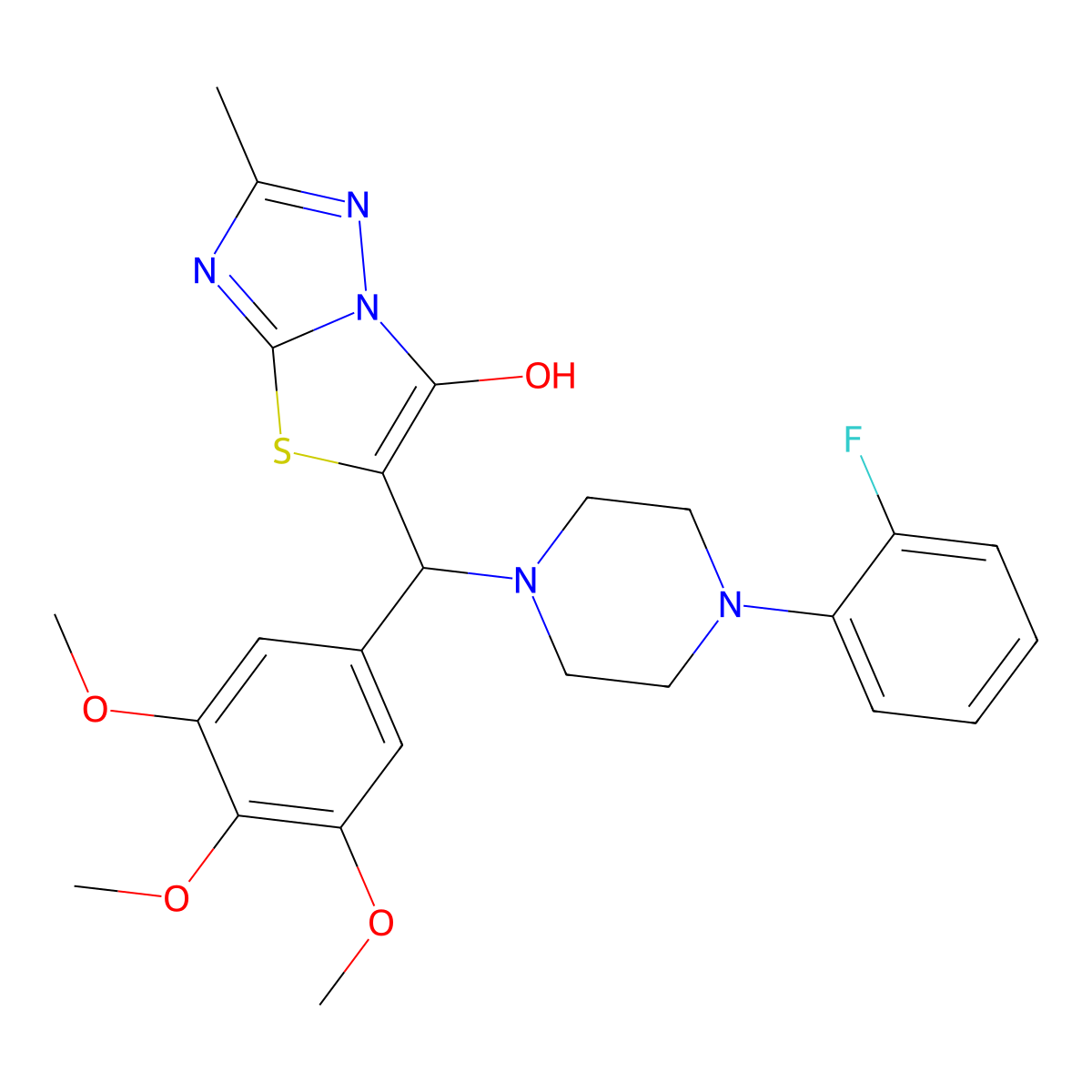 5-((4-(2-Fluorophenyl)piperazin-1-yl)(3,4,5-trimethoxyphenyl)methyl)-2-methylthiazolo[3,2-b][1,2,4]triazol-6-ol molecular structure, CAS 851969-88-5