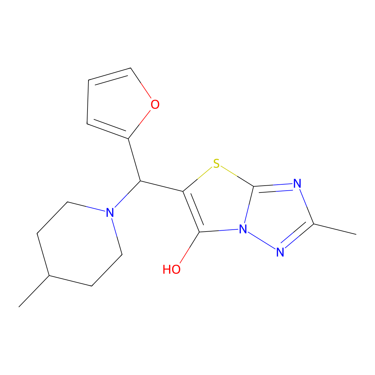 5-(Furan-2-yl(4-methylpiperidin-1-yl)methyl)-2-methylthiazolo[3,2-b][1,2,4]triazol-6-ol molecular structure, CAS 851969-93-2