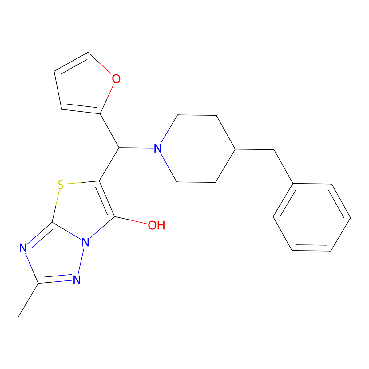 5-((4-Benzylpiperidin-1-yl)(furan-2-yl)methyl)-2-methylthiazolo[3,2-b][1,2,4]triazol-6-ol molecular structure, CAS 851969-97-6