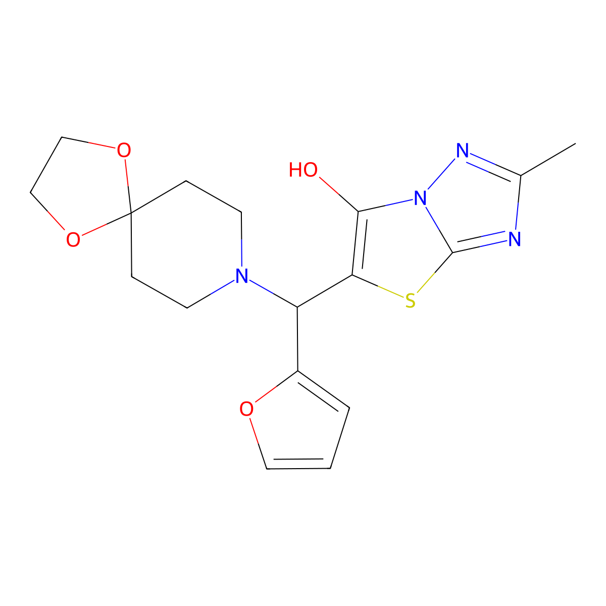 5-(Furan-2-yl(1,4-dioxa-8-azaspiro[4.5]decan-8-yl)methyl)-2-methylthiazolo[3,2-b][1,2,4]triazol-6-ol molecular structure, CAS 851969-98-7