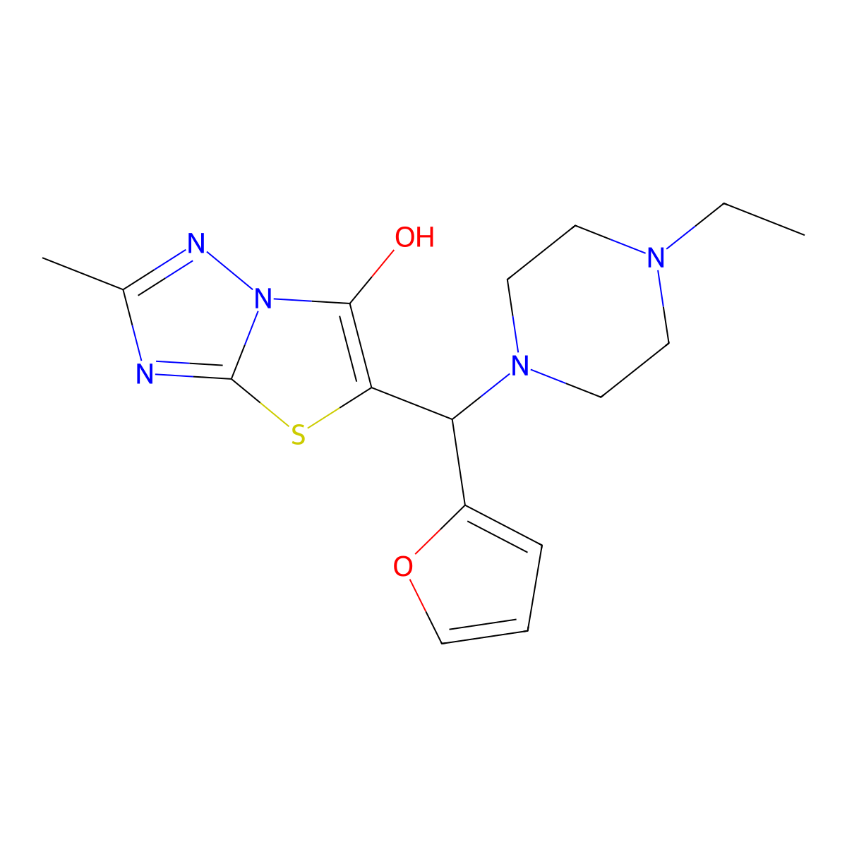 5-((4-Ethylpiperazin-1-yl)(furan-2-yl)methyl)-2-methylthiazolo[3,2-b][1,2,4]triazol-6-ol molecular structure, CAS 851970-01-9