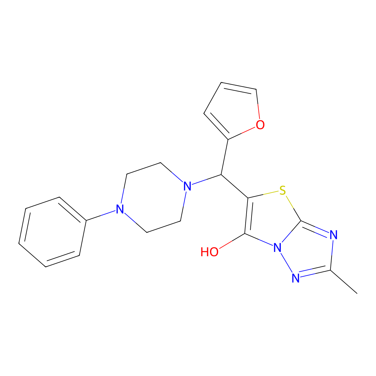 5-(Furan-2-yl(4-phenylpiperazin-1-yl)methyl)-2-methylthiazolo[3,2-b][1,2,4]triazol-6-ol molecular structure, CAS 851970-02-0