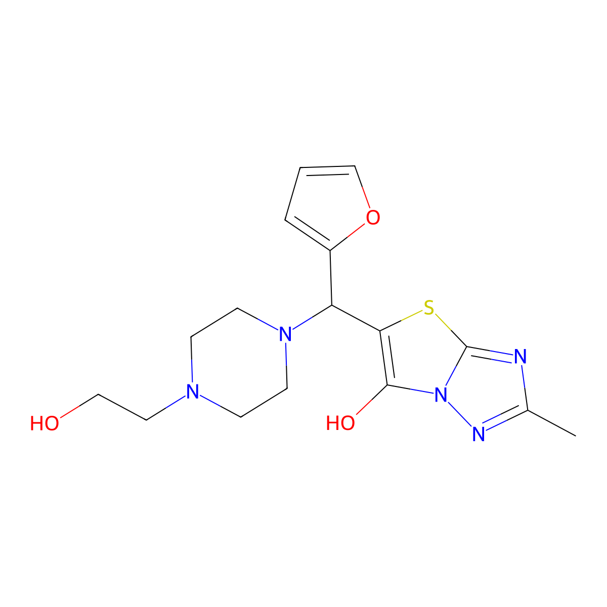 5-(Furan-2-yl(4-(2-hydroxyethyl)piperazin-1-yl)methyl)-2-methylthiazolo[3,2-b][1,2,4]triazol-6-ol molecular structure, CAS 851970-03-1