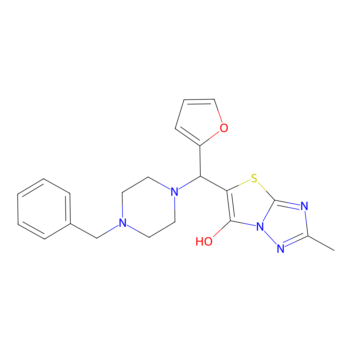 5-((4-Benzylpiperazin-1-yl)(furan-2-yl)methyl)-2-methylthiazolo[3,2-b][1,2,4]triazol-6-ol molecular structure, CAS 851970-06-4