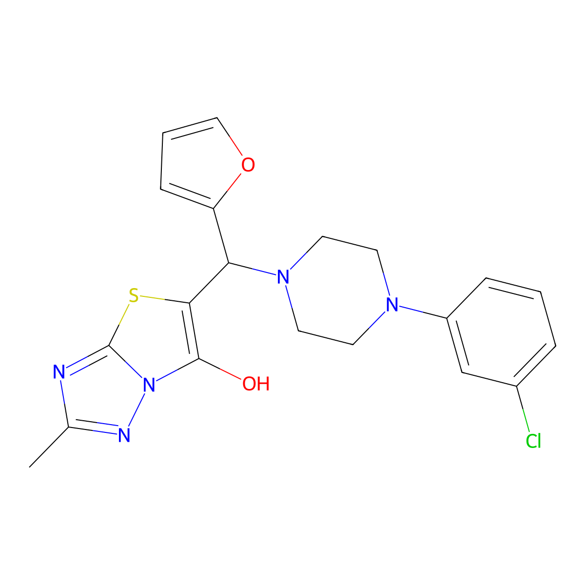 5-((4-(3-Chlorophenyl)piperazin-1-yl)(furan-2-yl)methyl)-2-methylthiazolo[3,2-b][1,2,4]triazol-6-ol molecular structure, CAS 851970-07-5