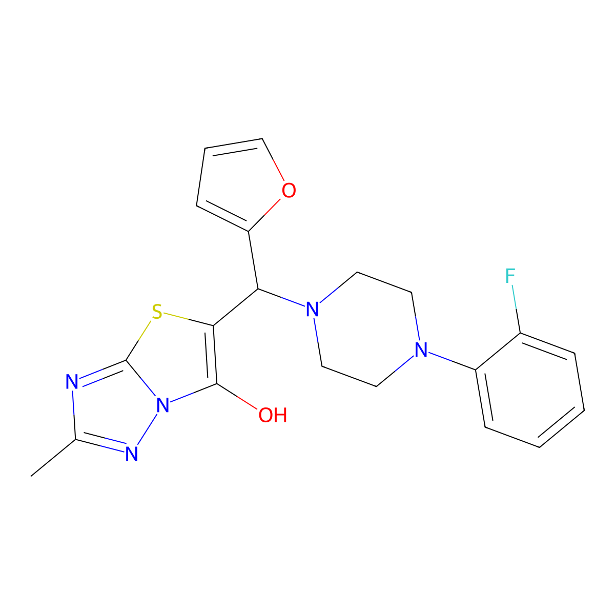 5-((4-(2-Fluorophenyl)piperazin-1-yl)(furan-2-yl)methyl)-2-methylthiazolo[3,2-b][1,2,4]triazol-6-ol molecular structure, CAS 851970-08-6