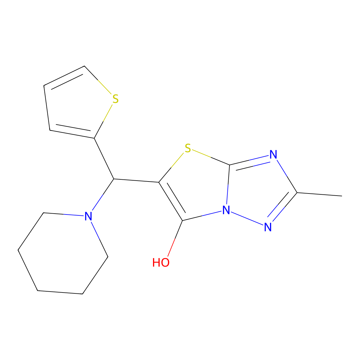 2-Methyl-5-(piperidin-1-yl(thiophen-2-yl)methyl)thiazolo[3,2-b][1,2,4]triazol-6-ol molecular structure, CAS 851970-13-3