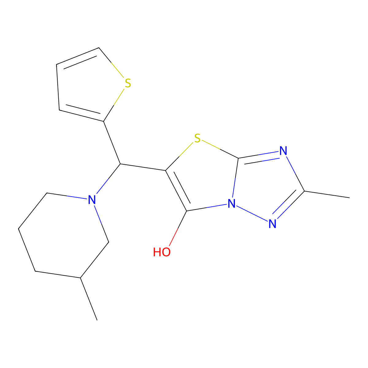 2-Methyl-5-((3-methylpiperidin-1-yl)(thiophen-2-yl)methyl)thiazolo[3,2-b][1,2,4]triazol-6-ol molecular structure, CAS 851970-14-4