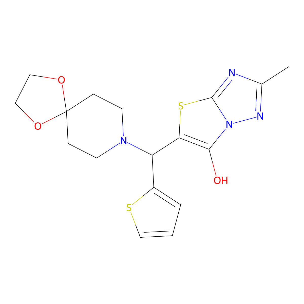 5-(1,4-Dioxa-8-azaspiro[4.5]decan-8-yl(thiophen-2-yl)methyl)-2-methylthiazolo[3,2-b][1,2,4]triazol-6-ol molecular structure, CAS 851970-19-9
