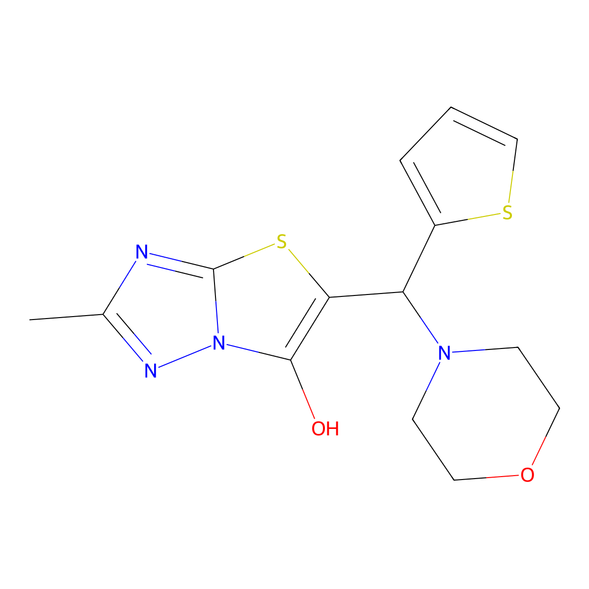 2-Methyl-5-(morpholino(thiophen-2-yl)methyl)thiazolo[3,2-b][1,2,4]triazol-6-ol molecular structure, CAS 851970-20-2