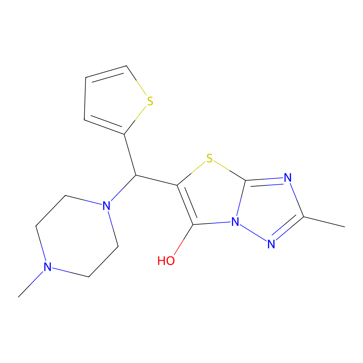 2-Methyl-5-((4-methylpiperazin-1-yl)(thiophen-2-yl)methyl)thiazolo[3,2-b][1,2,4]triazol-6-ol molecular structure, CAS 851970-21-3