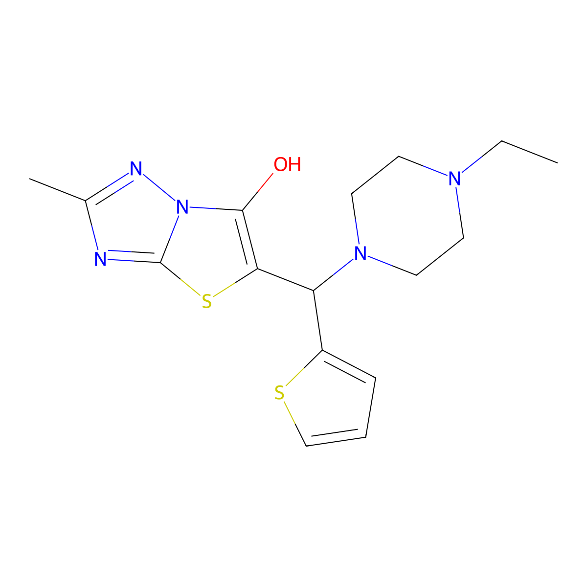 5-((4-Ethylpiperazin-1-yl)(thiophen-2-yl)methyl)-2-methylthiazolo[3,2-b][1,2,4]triazol-6-ol molecular structure, CAS 851970-22-4