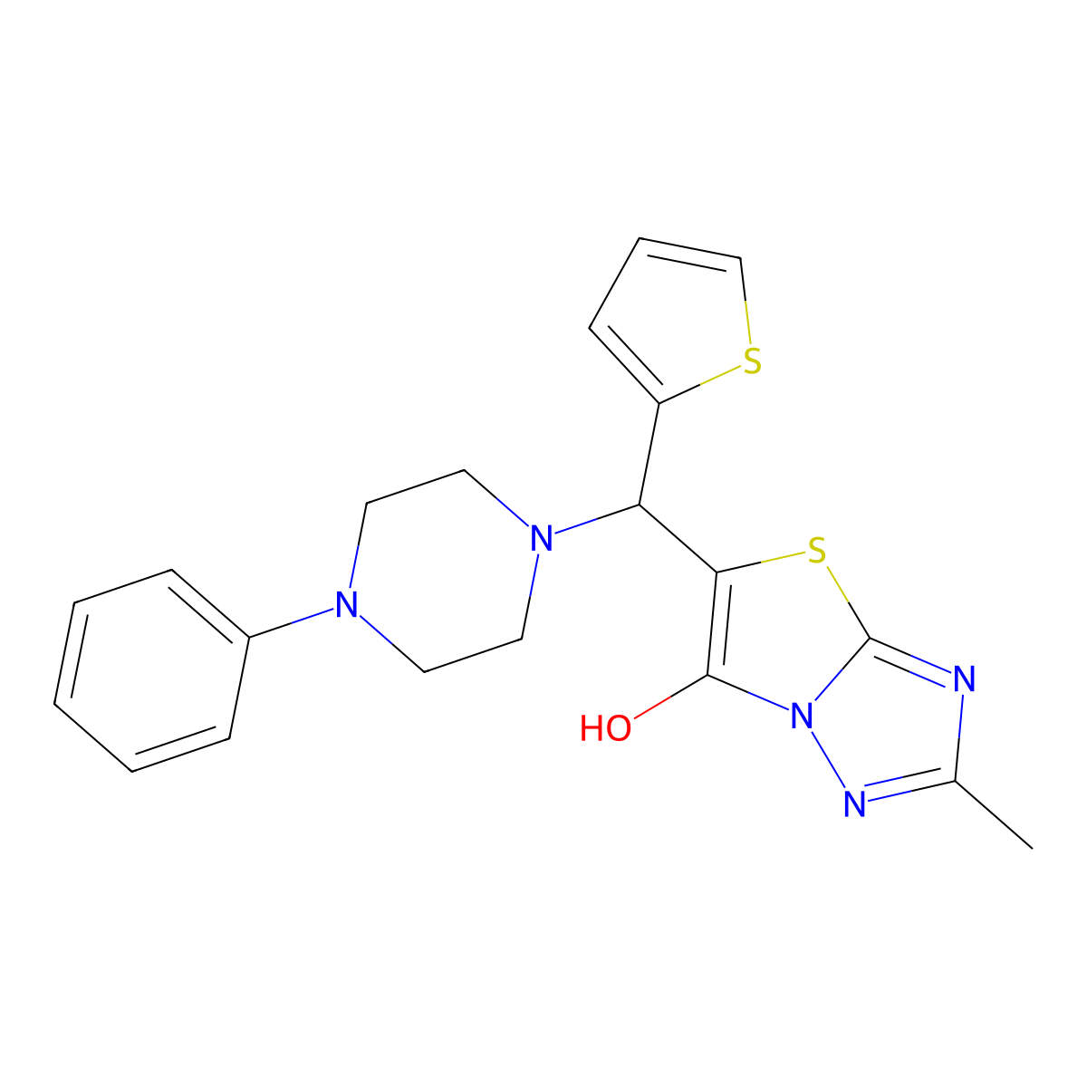 2-Methyl-5-((4-phenylpiperazin-1-yl)(thiophen-2-yl)methyl)thiazolo[3,2-b][1,2,4]triazol-6-ol molecular structure, CAS 851970-23-5