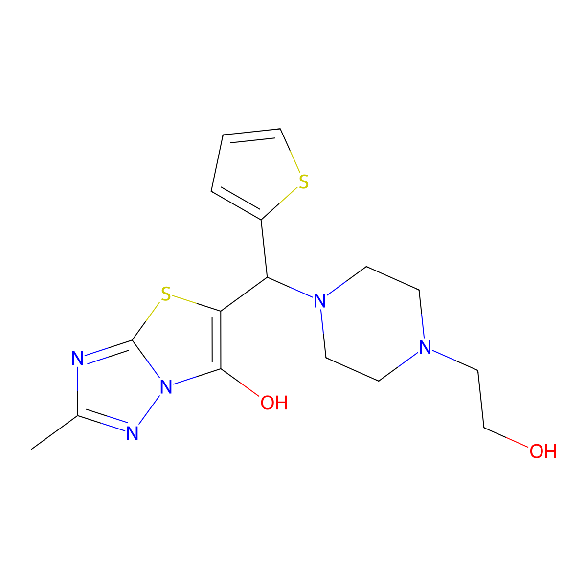 5-((4-(2-Hydroxyethyl)piperazin-1-yl)(thiophen-2-yl)methyl)-2-methylthiazolo[3,2-b][1,2,4]triazol-6-ol molecular structure, CAS 851970-24-6