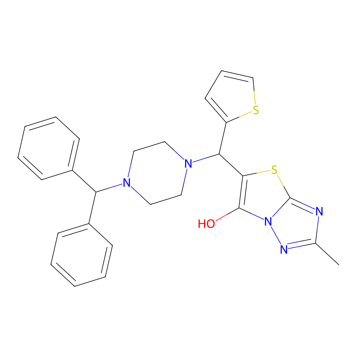 5-((4-Benzhydrylpiperazin-1-yl)(thiophen-2-yl)methyl)-2-methylthiazolo[3,2-b][1,2,4]triazol-6-ol molecular structure, CAS 851970-25-7