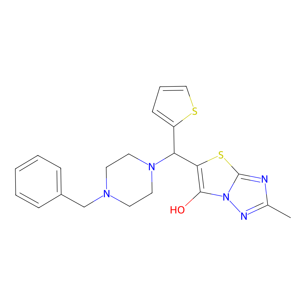 5-((4-Benzylpiperazin-1-yl)(thiophen-2-yl)methyl)-2-methylthiazolo[3,2-b][1,2,4]triazol-6-ol molecular structure, CAS 851970-27-9
