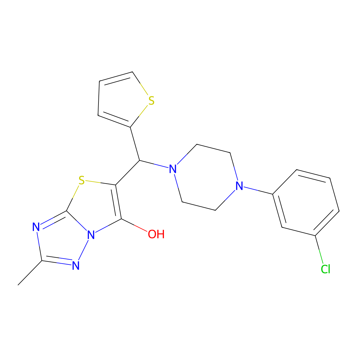 5-((4-(3-Chlorophenyl)piperazin-1-yl)(thiophen-2-yl)methyl)-2-methylthiazolo[3,2-b][1,2,4]triazol-6-ol molecular structure, CAS 851970-28-0
