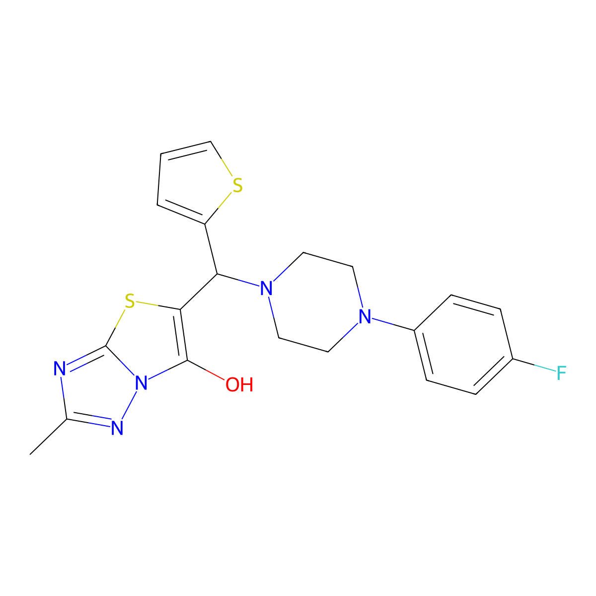 5-((4-(4-Fluorophenyl)piperazin-1-yl)(thiophen-2-yl)methyl)-2-methylthiazolo[3,2-b][1,2,4]triazol-6-ol molecular structure, CAS 851970-30-4