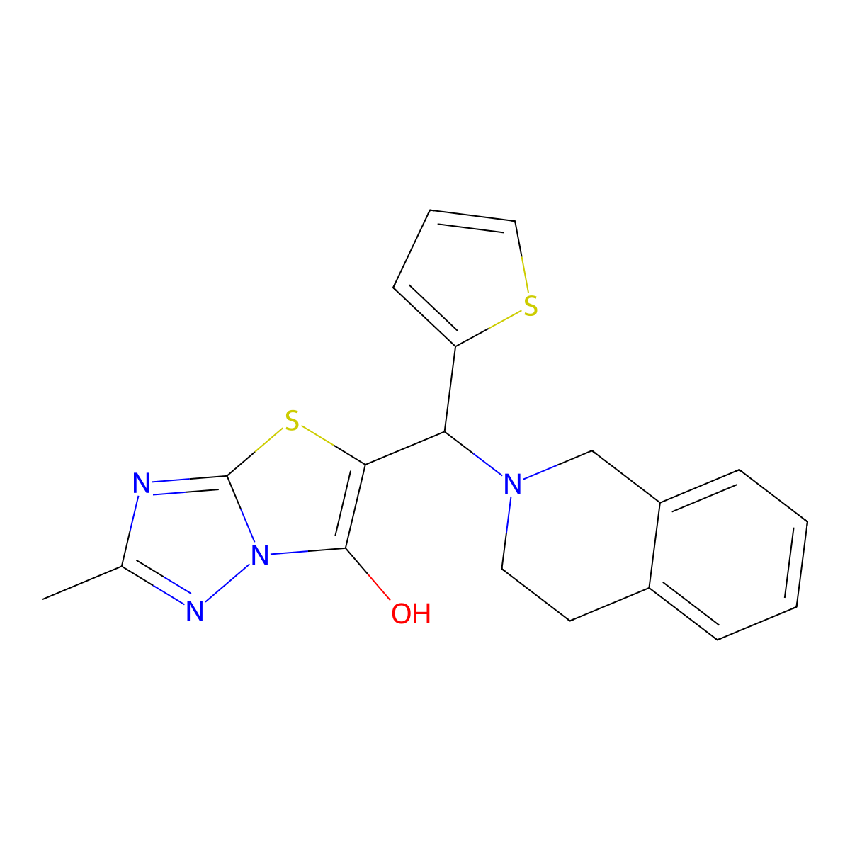 5-((3,4-dihydroisoquinolin-2(1H)-yl)(thiophen-2-yl)methyl)-2-methylthiazolo[3,2-b][1,2,4]triazol-6-ol molecular structure, CAS 851970-33-7