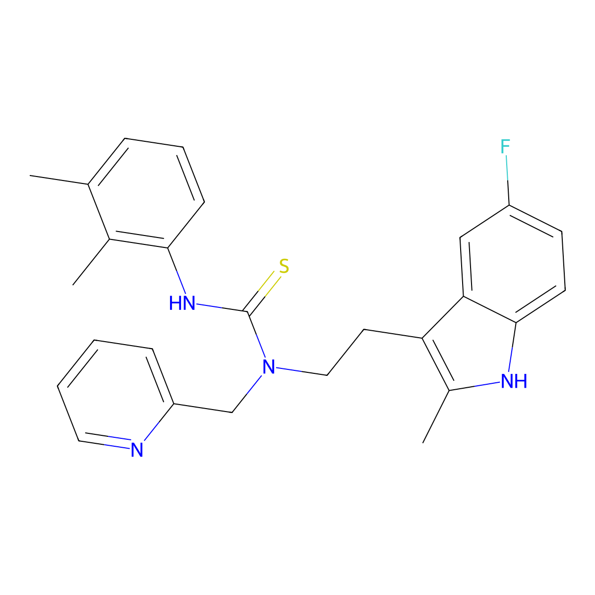 3-(2,3-dimethylphenyl)-1-(2-(5-fluoro-2-methyl-1H-indol-3-yl)ethyl)-1-(pyridin-2-ylmethyl)thiourea molecular structure, CAS 851970-43-9