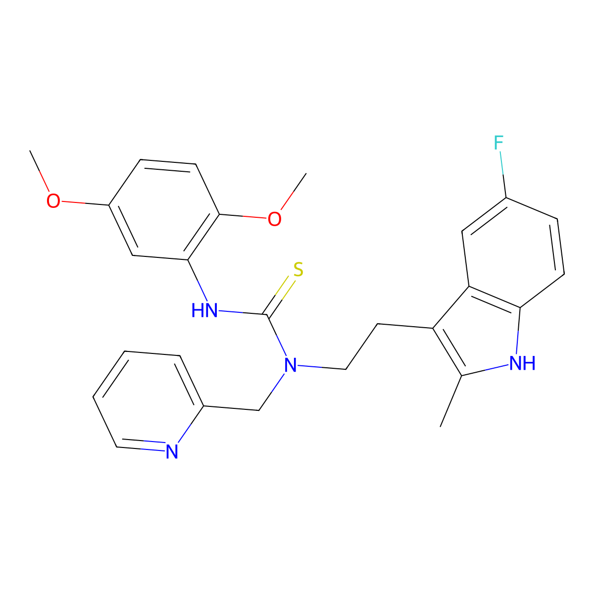 3-(2,5-dimethoxyphenyl)-1-(2-(5-fluoro-2-methyl-1H-indol-3-yl)ethyl)-1-(pyridin-2-ylmethyl)thiourea molecular structure, CAS 851970-50-8