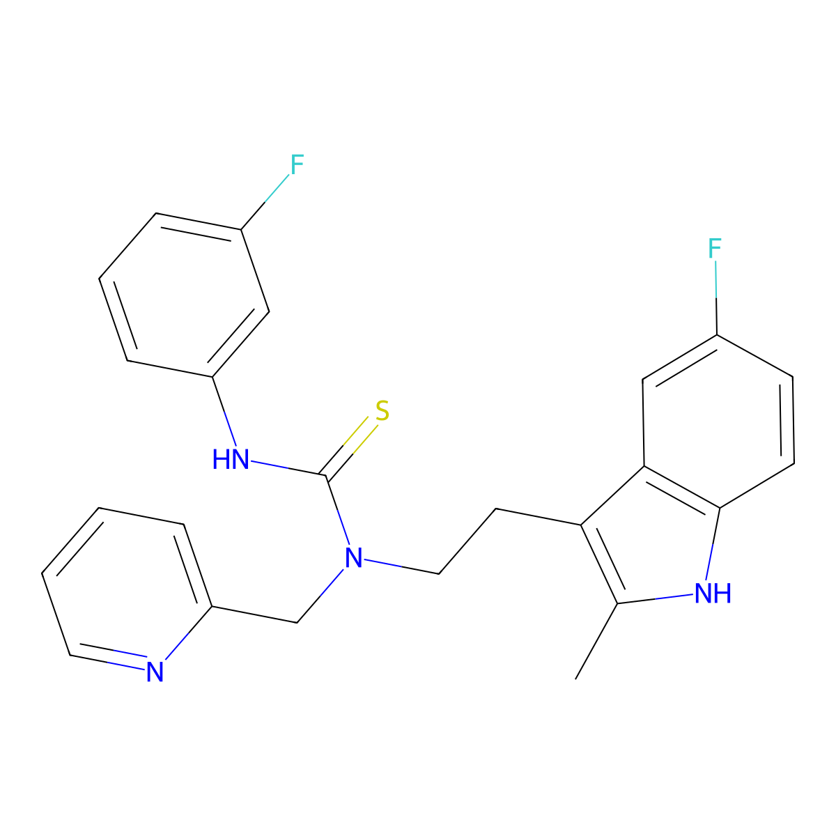 1-[2-(5-fluoro-2-methyl-1H-indol-3-yl)ethyl]-3-(3-fluorophenyl)-1-(pyridin-2-ylmethyl)thiourea molecular structure, CAS 851970-52-0