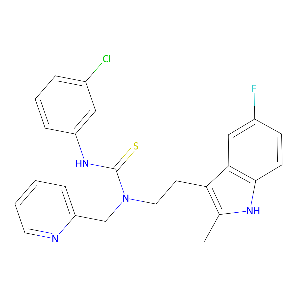 3-(3-chlorophenyl)-1-(2-(5-fluoro-2-methyl-1H-indol-3-yl)ethyl)-1-(pyridin-2-ylmethyl)thiourea molecular structure, CAS 851970-54-2