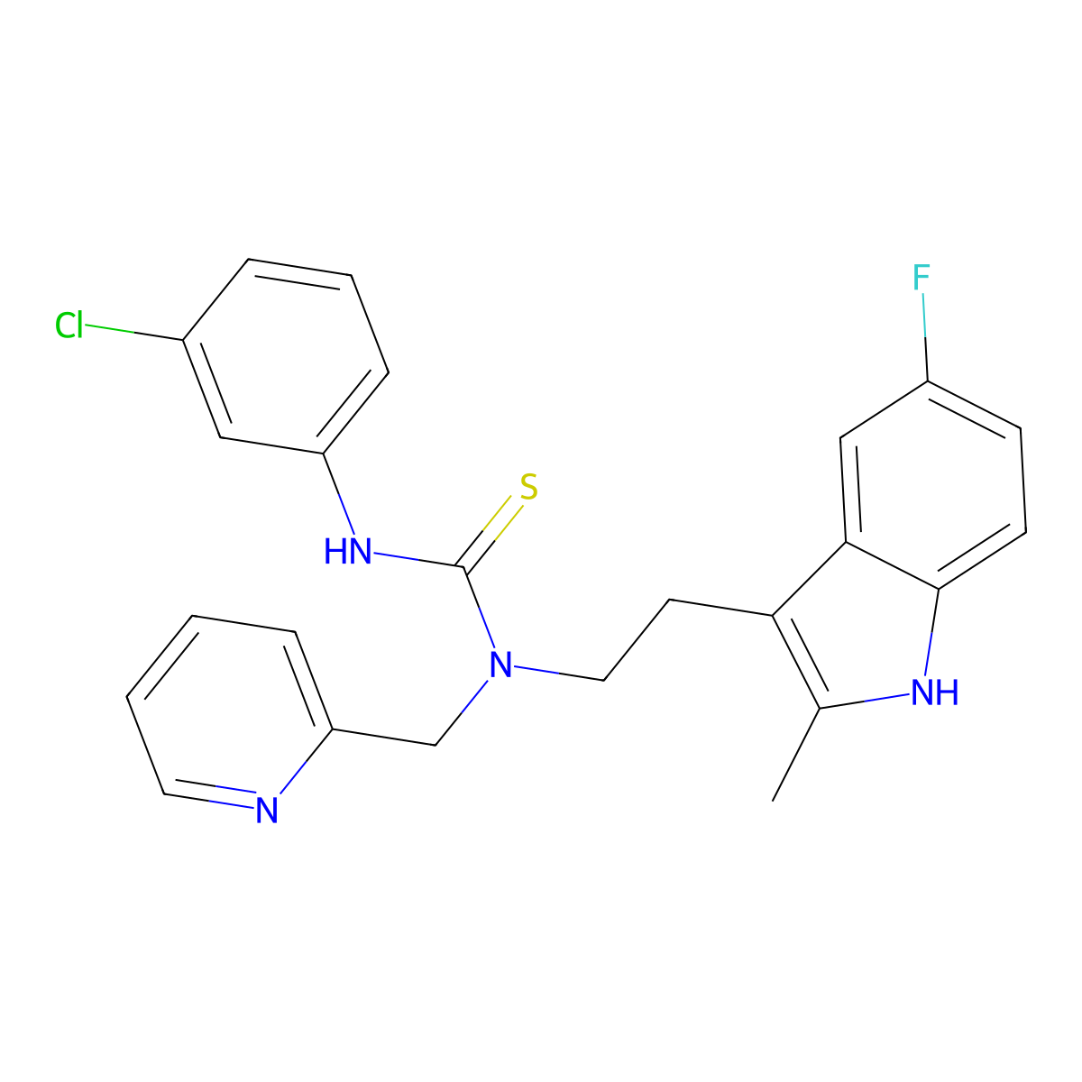 3-(3-chlorophenyl)-1-(2-(5-fluoro-2-methyl-1H-indol-3-yl)ethyl)-1-(pyridin-2-ylmethyl)thiourea molecular structure, CAS 851970-54-2