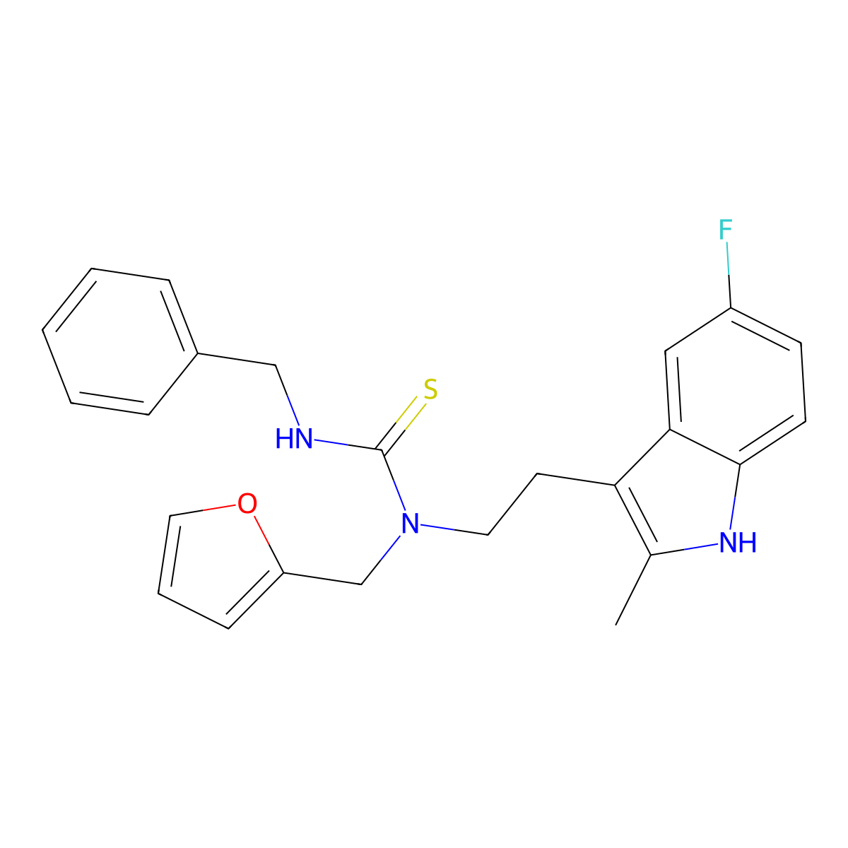 3-benzyl-1-(2-(5-fluoro-2-methyl-1H-indol-3-yl)ethyl)-1-(furan-2-ylmethyl)thiourea molecular structure, CAS 851970-61-1