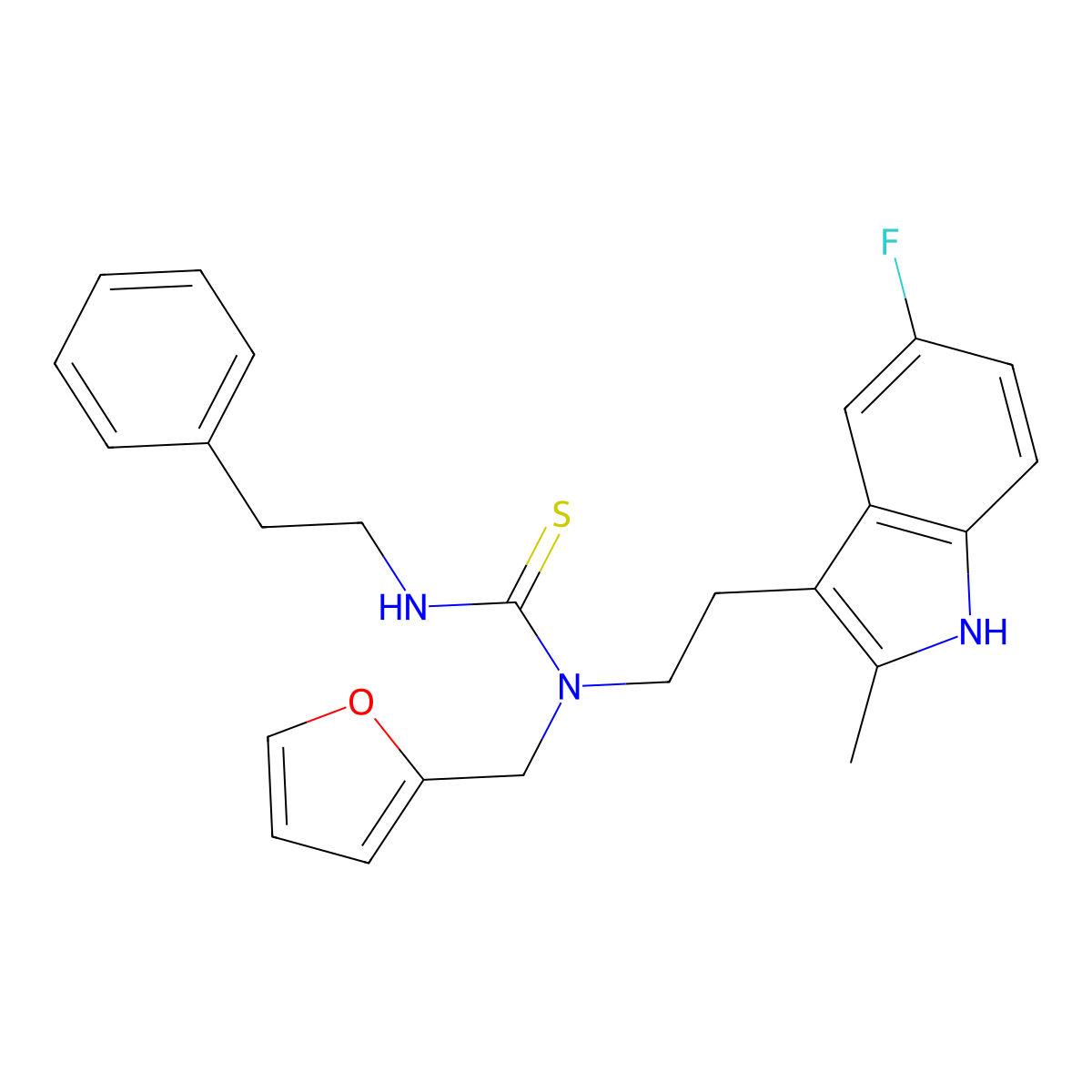 1-(2-(5-fluoro-2-methyl-1H-indol-3-yl)ethyl)-1-(furan-2-ylmethyl)-3-phenethylthiourea molecular structure, CAS 851970-62-2