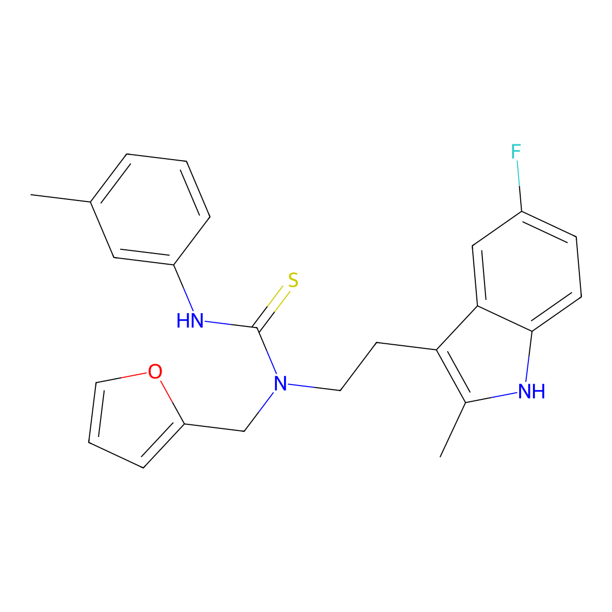 1-(2-(5-fluoro-2-methyl-1H-indol-3-yl)ethyl)-1-(furan-2-ylmethyl)-3-(m-tolyl)thiourea molecular structure, CAS 851970-65-5