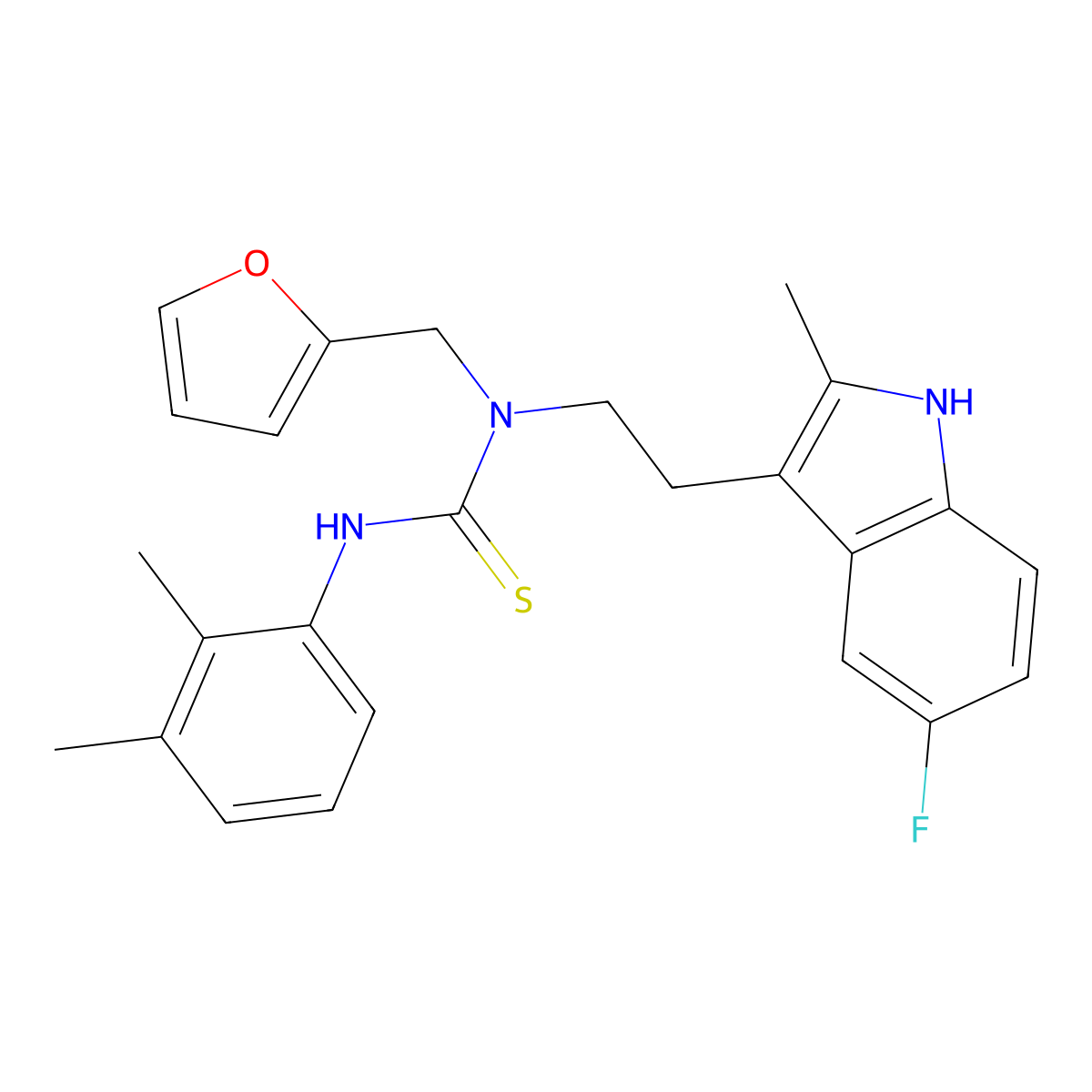 3-(2,3-dimethylphenyl)-1-(2-(5-fluoro-2-methyl-1H-indol-3-yl)ethyl)-1-(furan-2-ylmethyl)thiourea molecular structure, CAS 851970-66-6
