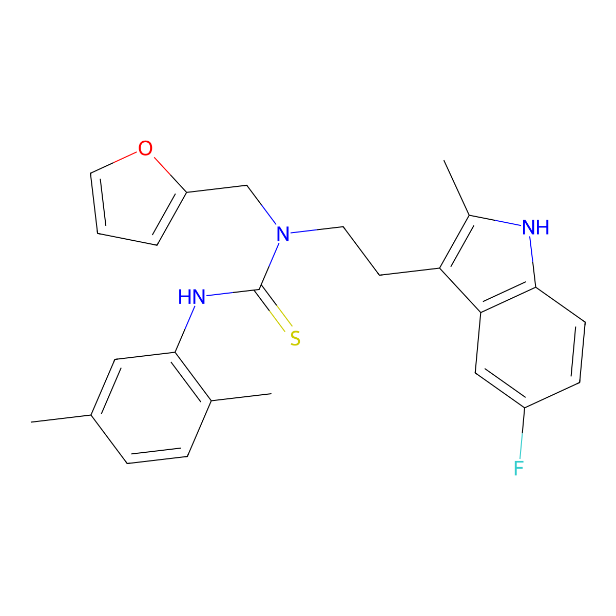 3-(2,5-dimethylphenyl)-1-(2-(5-fluoro-2-methyl-1H-indol-3-yl)ethyl)-1-(furan-2-ylmethyl)thiourea molecular structure, CAS 851970-67-7