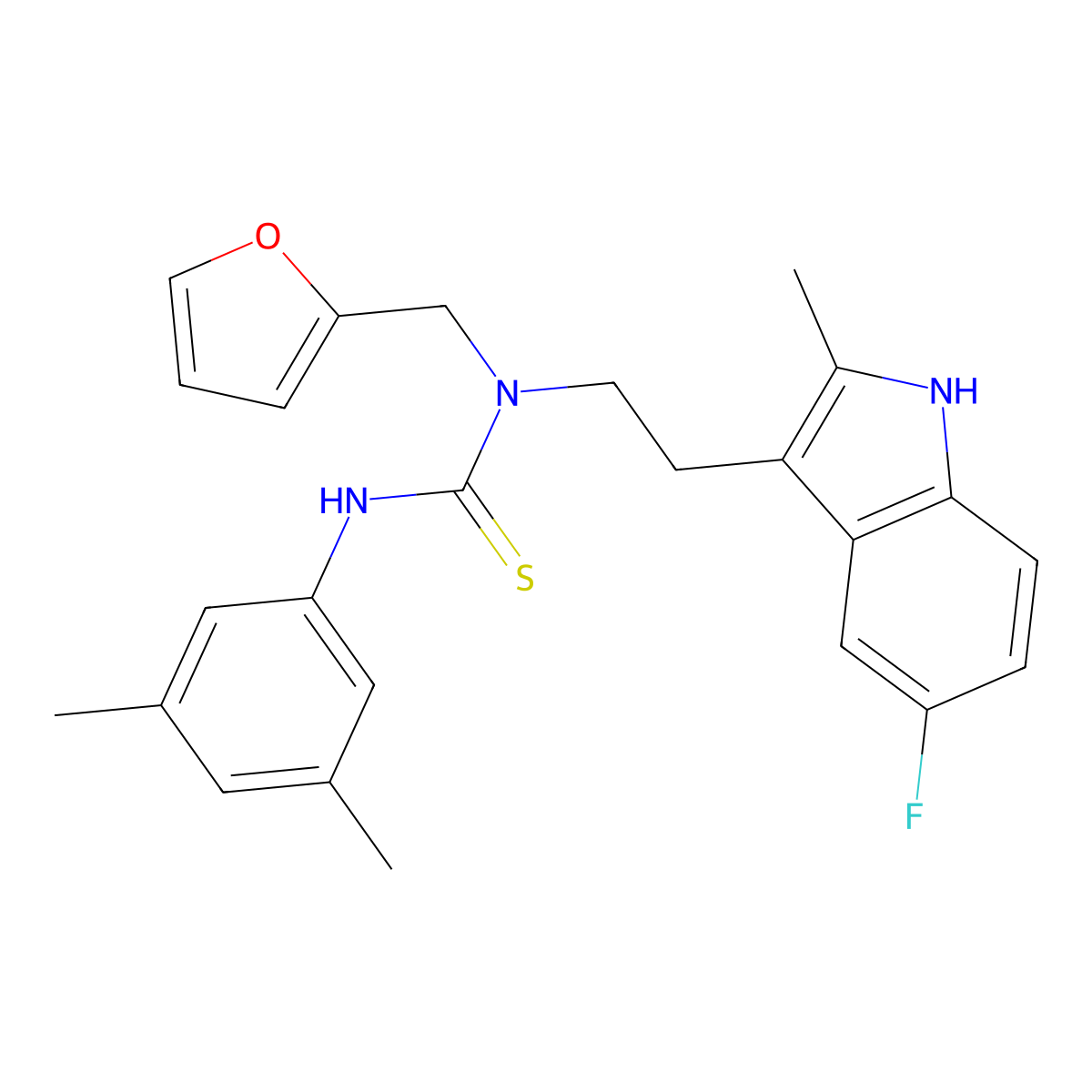 3-(3,5-dimethylphenyl)-1-(2-(5-fluoro-2-methyl-1H-indol-3-yl)ethyl)-1-(furan-2-ylmethyl)thiourea molecular structure, CAS 851970-69-9
