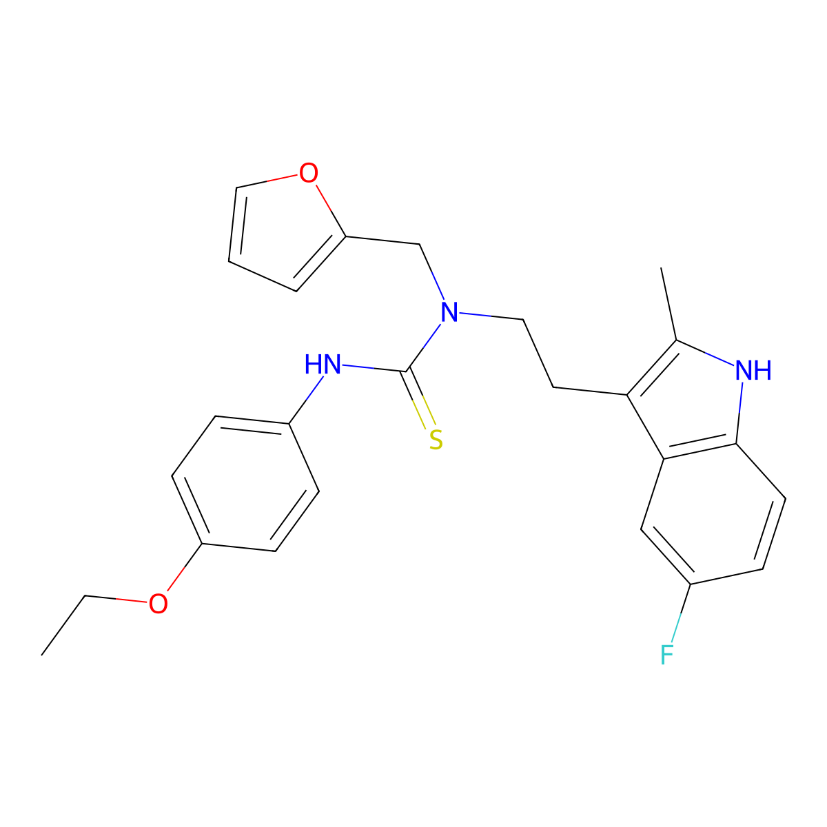 3-(4-ethoxyphenyl)-1-(2-(5-fluoro-2-methyl-1H-indol-3-yl)ethyl)-1-(furan-2-ylmethyl)thiourea molecular structure, CAS 851970-74-6
