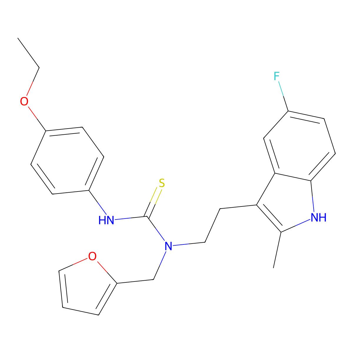 3-(4-ethoxyphenyl)-1-(2-(5-fluoro-2-methyl-1H-indol-3-yl)ethyl)-1-(furan-2-ylmethyl)thiourea molecular structure, CAS 851970-74-6