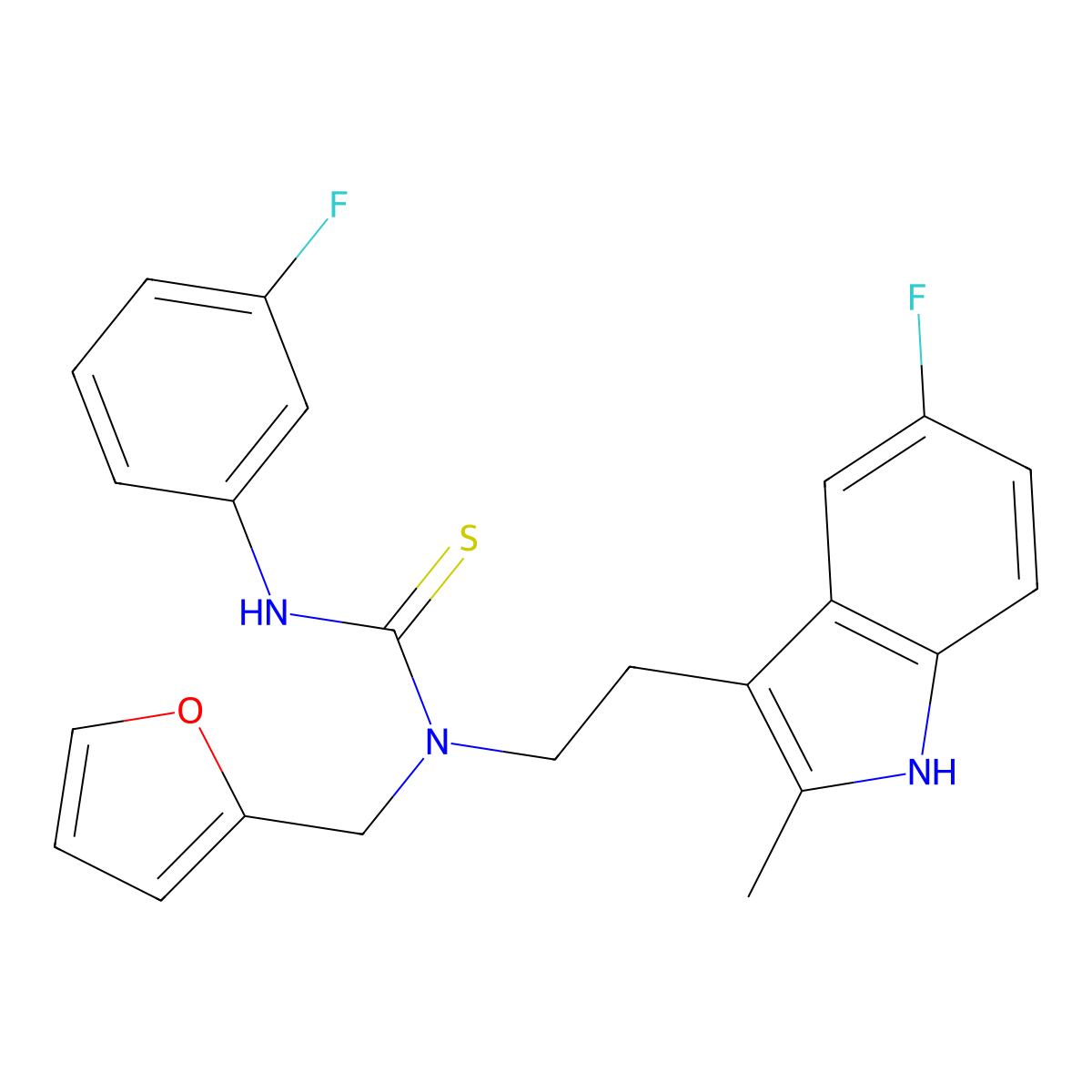 1-(2-(5-fluoro-2-methyl-1H-indol-3-yl)ethyl)-3-(3-fluorophenyl)-1-(furan-2-ylmethyl)thiourea molecular structure, CAS 851970-75-7