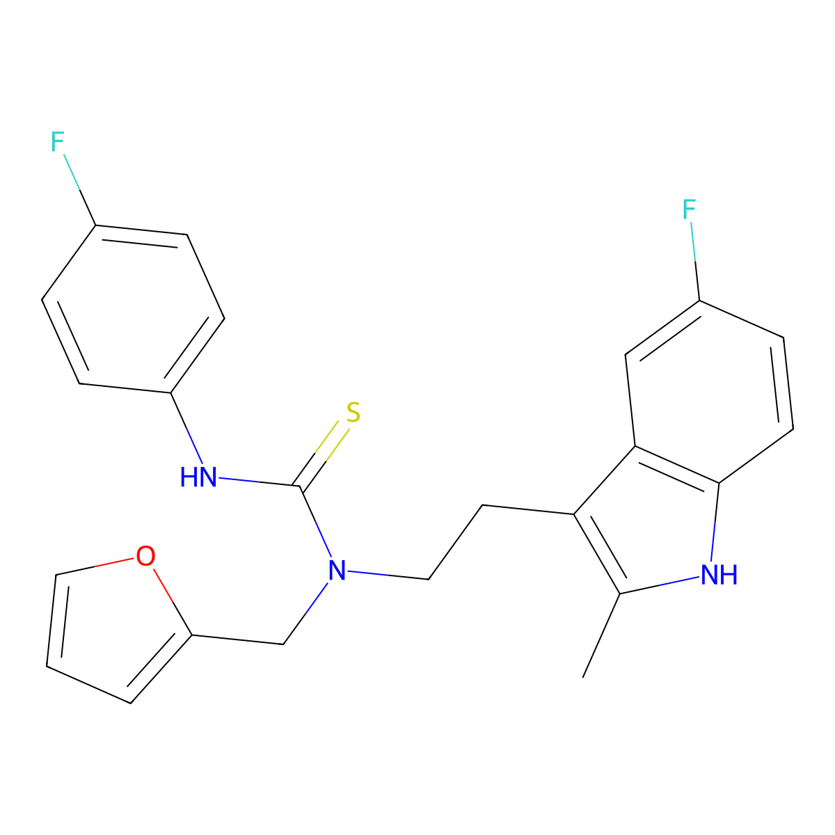 1-(2-(5-fluoro-2-methyl-1H-indol-3-yl)ethyl)-3-(4-fluorophenyl)-1-(furan-2-ylmethyl)thiourea molecular structure, CAS 851970-76-8