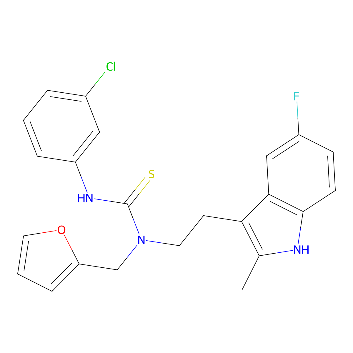 3-(3-chlorophenyl)-1-(2-(5-fluoro-2-methyl-1H-indol-3-yl)ethyl)-1-(furan-2-ylmethyl)thiourea molecular structure, CAS 851970-77-9