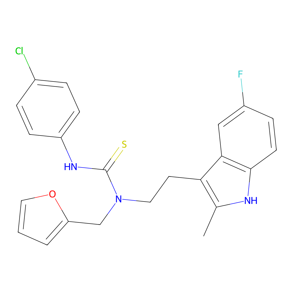 3-(4-chlorophenyl)-1-(2-(5-fluoro-2-methyl-1H-indol-3-yl)ethyl)-1-(furan-2-ylmethyl)thiourea molecular structure, CAS 851970-78-0