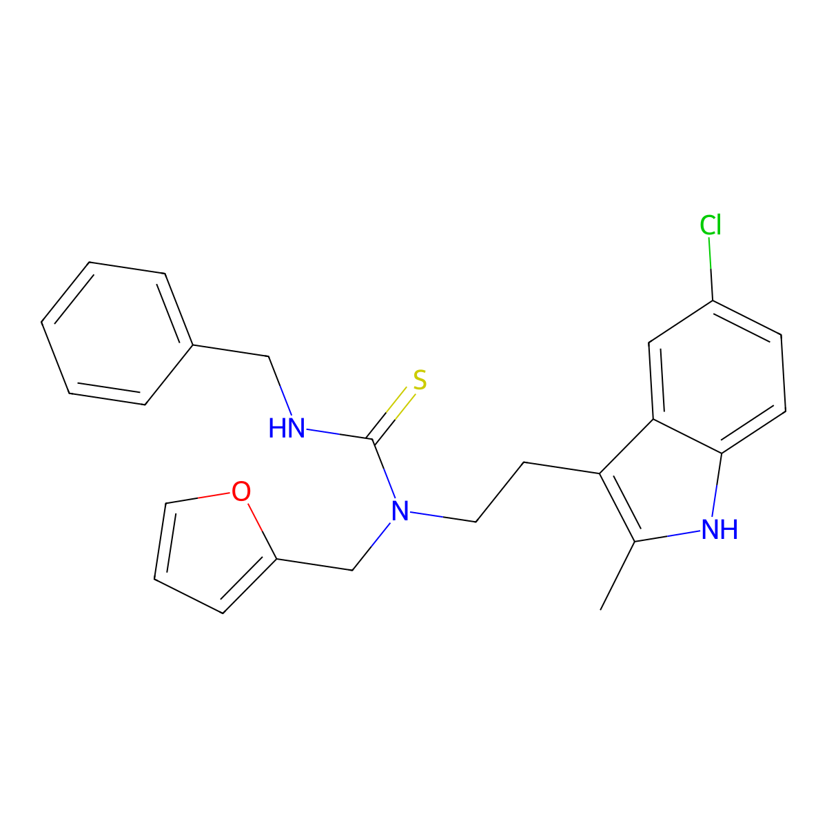 3-benzyl-1-(2-(5-chloro-2-methyl-1H-indol-3-yl)ethyl)-1-(furan-2-ylmethyl)thiourea molecular structure, CAS 851971-15-8