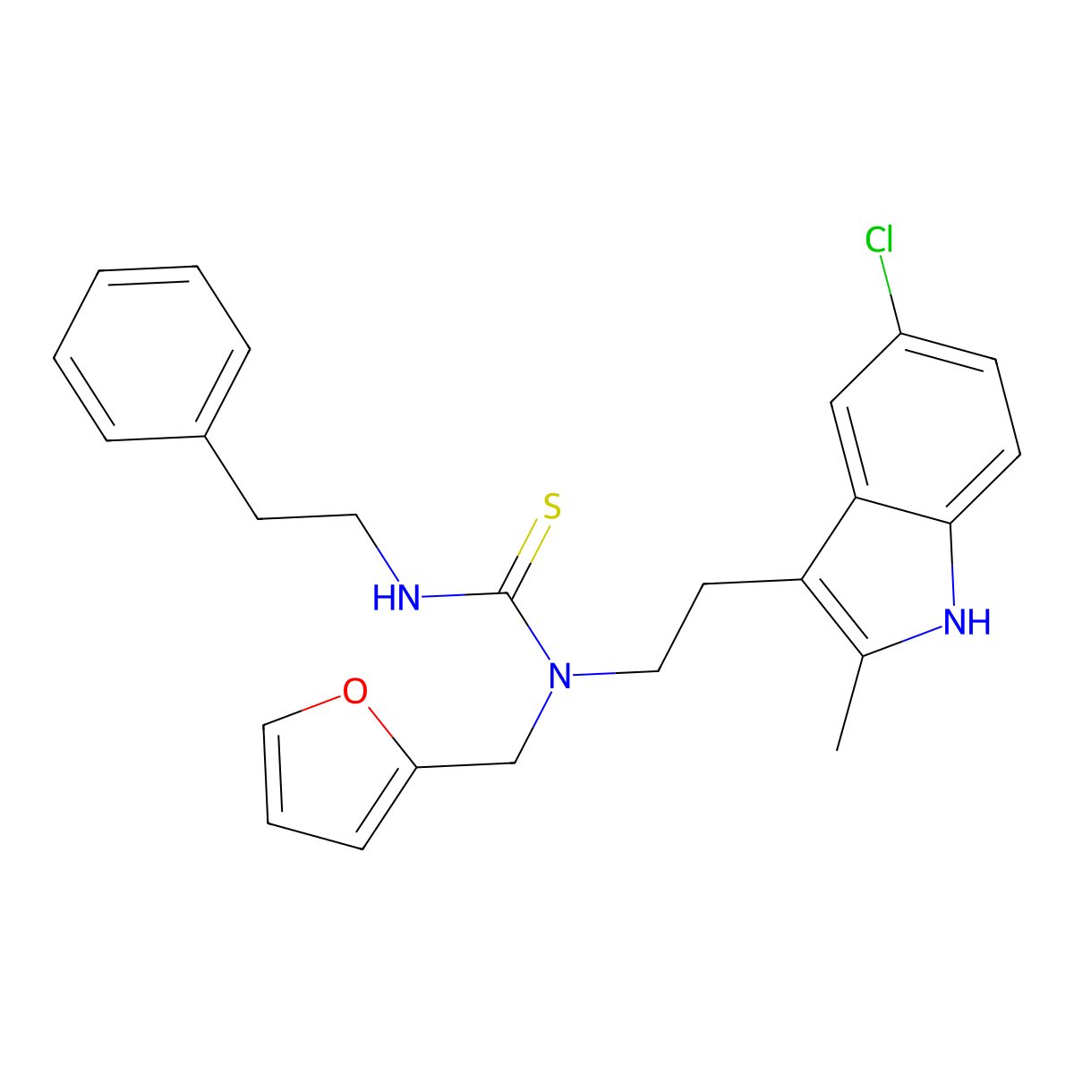 1-(2-(5-chloro-2-methyl-1H-indol-3-yl)ethyl)-1-(furan-2-ylmethyl)-3-phenethylthiourea molecular structure, CAS 851971-16-9